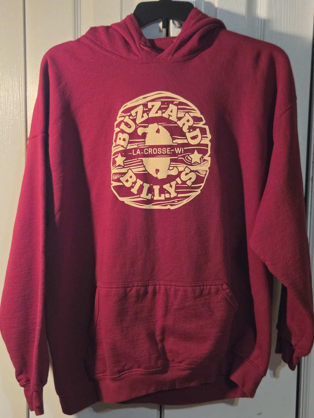 Vintage Buzzard Billys La Crosse WI Hoodie Maroon Graphic Sweatshirt Unisex XXL